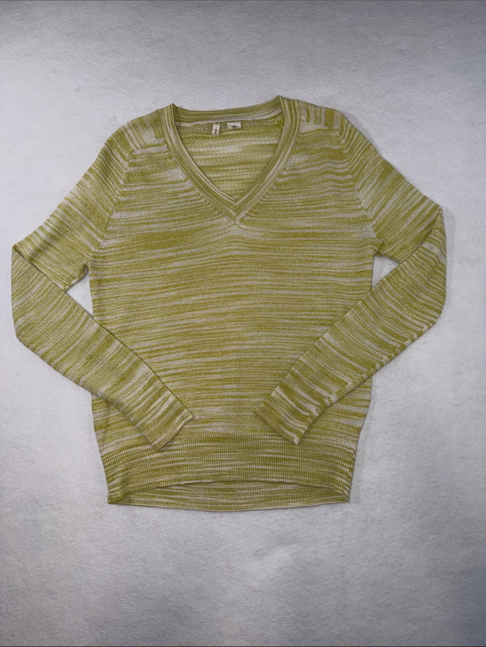 Anthropologie Moth Marled V-Neck Sweater in Olive and Cream